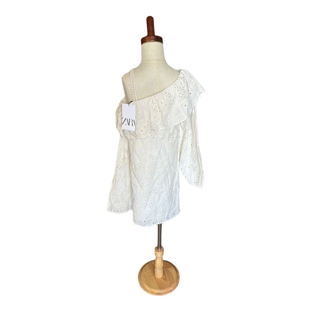Zara Cream One-Shoulder Eyelet Dress with Ruffle - Picture 4 of 9